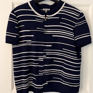 St. John Sport Navy White Zip Front Knit Top XL